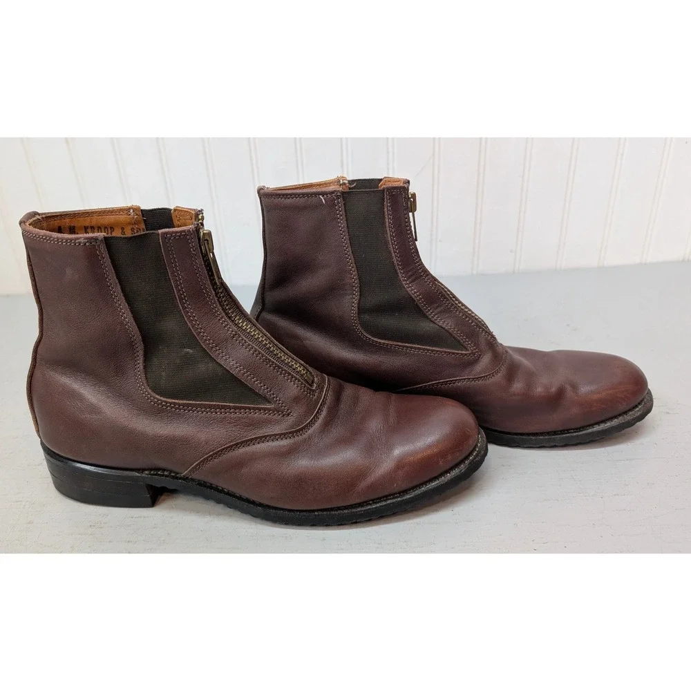 A.M. Kroop & Son Custom Front Zip Paddock Equestrian Boots Brown Leather Size 7